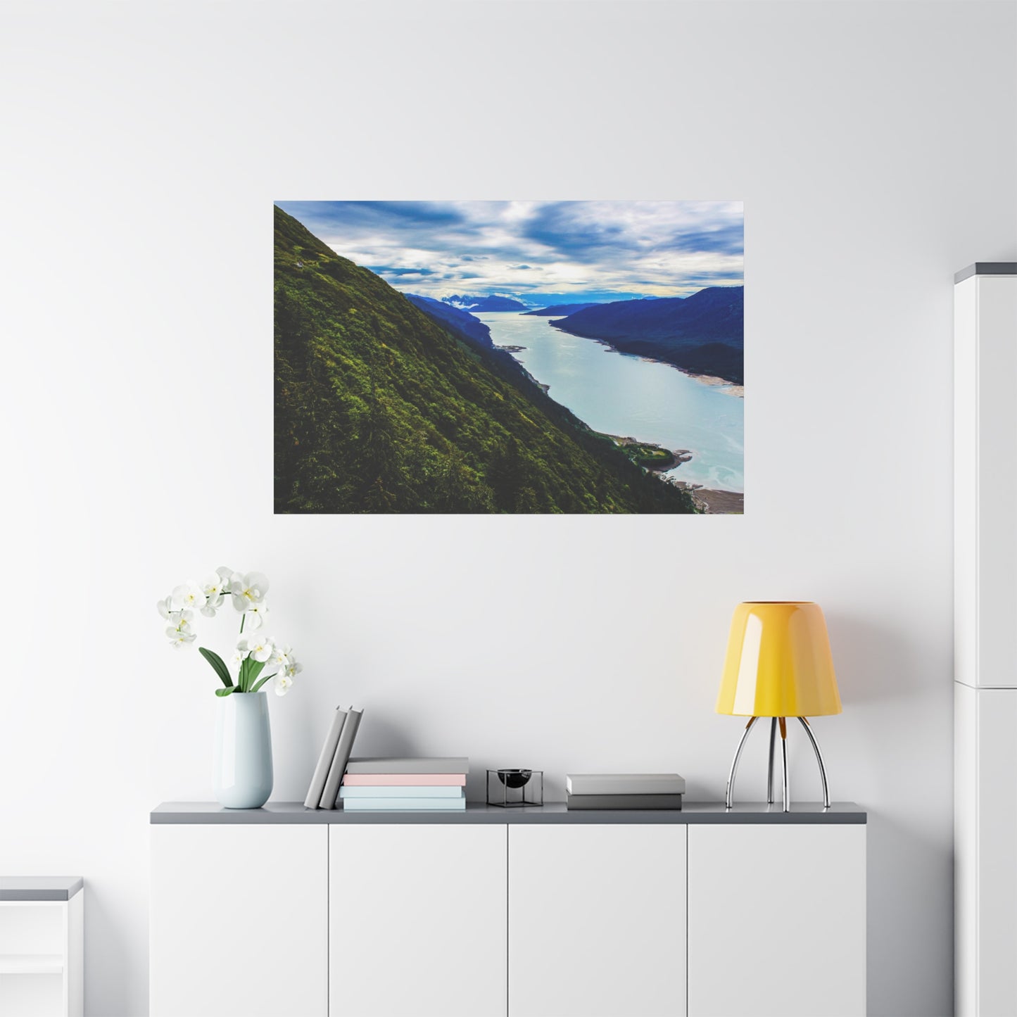 Canvas Wall Art - River at the Bottom of a Mountain Scene