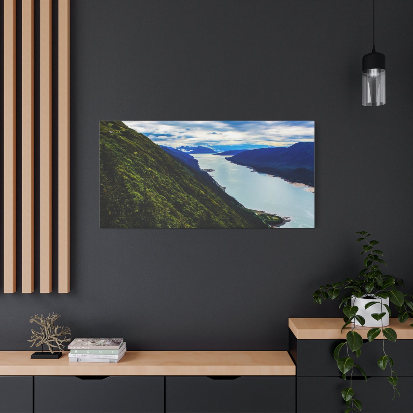 Canvas Wall Art - River at the Bottom of a Mountain Scene