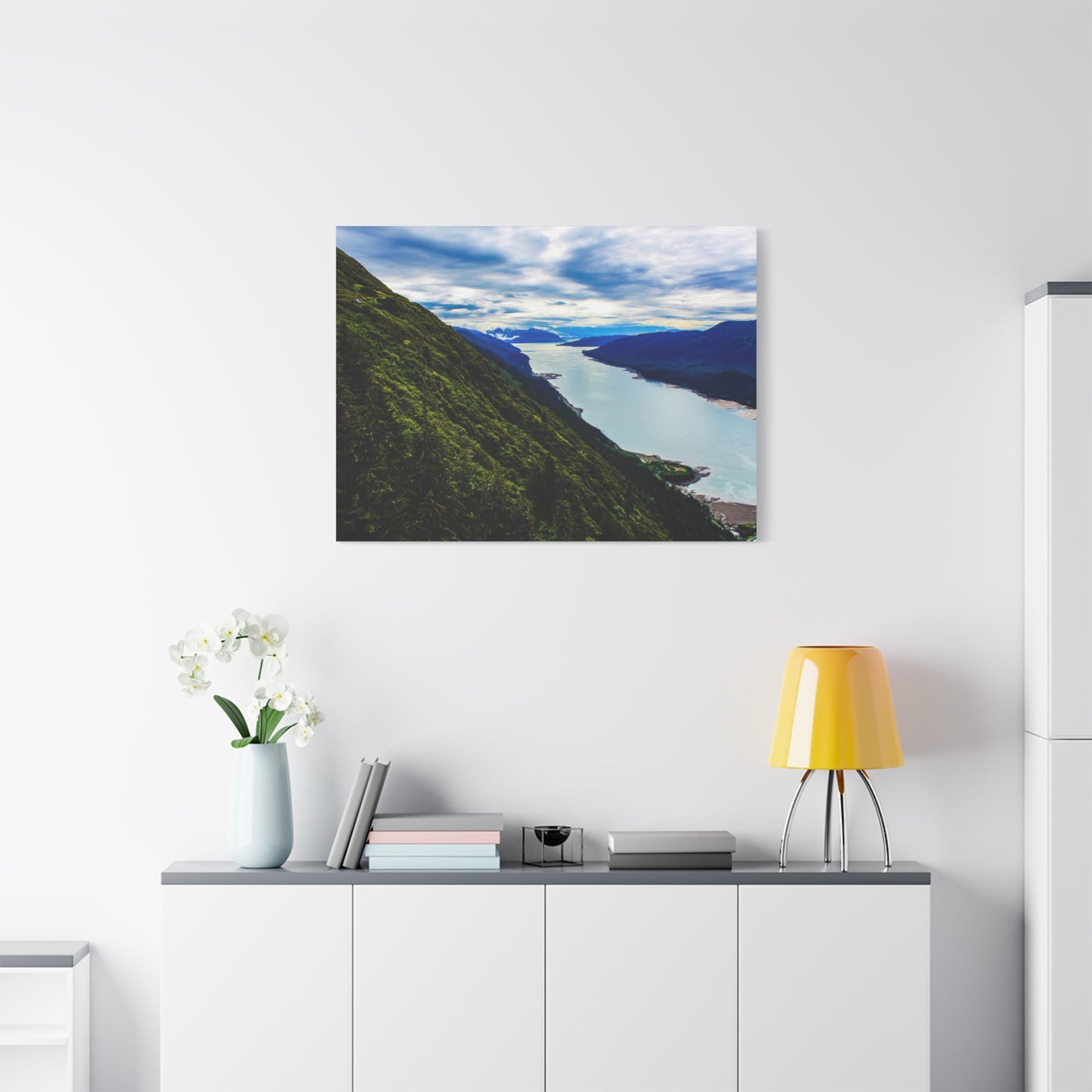 Canvas Wall Art - River at the Bottom of a Mountain Scene