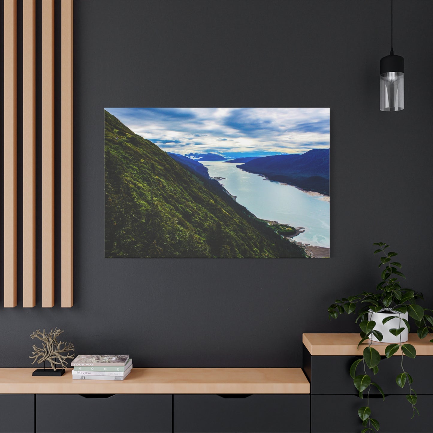 Canvas Wall Art - River at the Bottom of a Mountain Scene