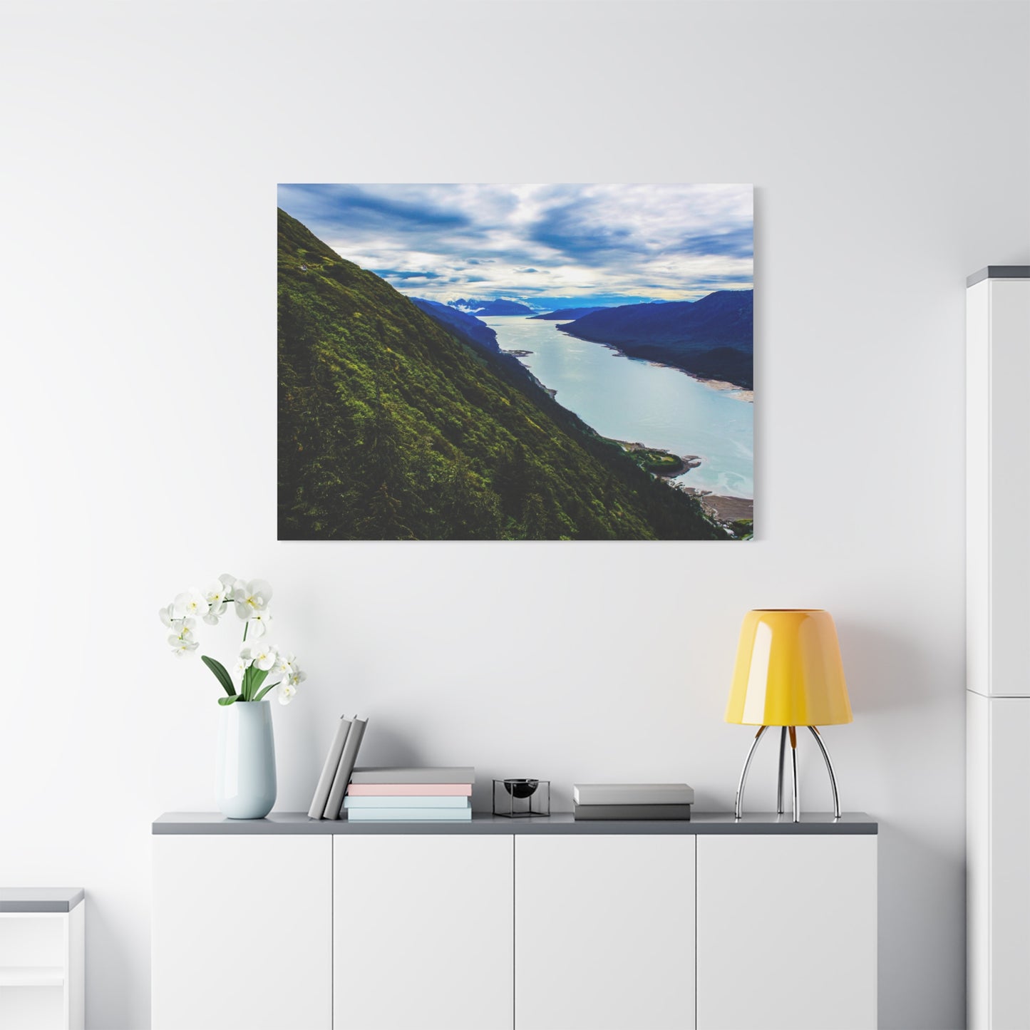 Canvas Wall Art - River at the Bottom of a Mountain Scene