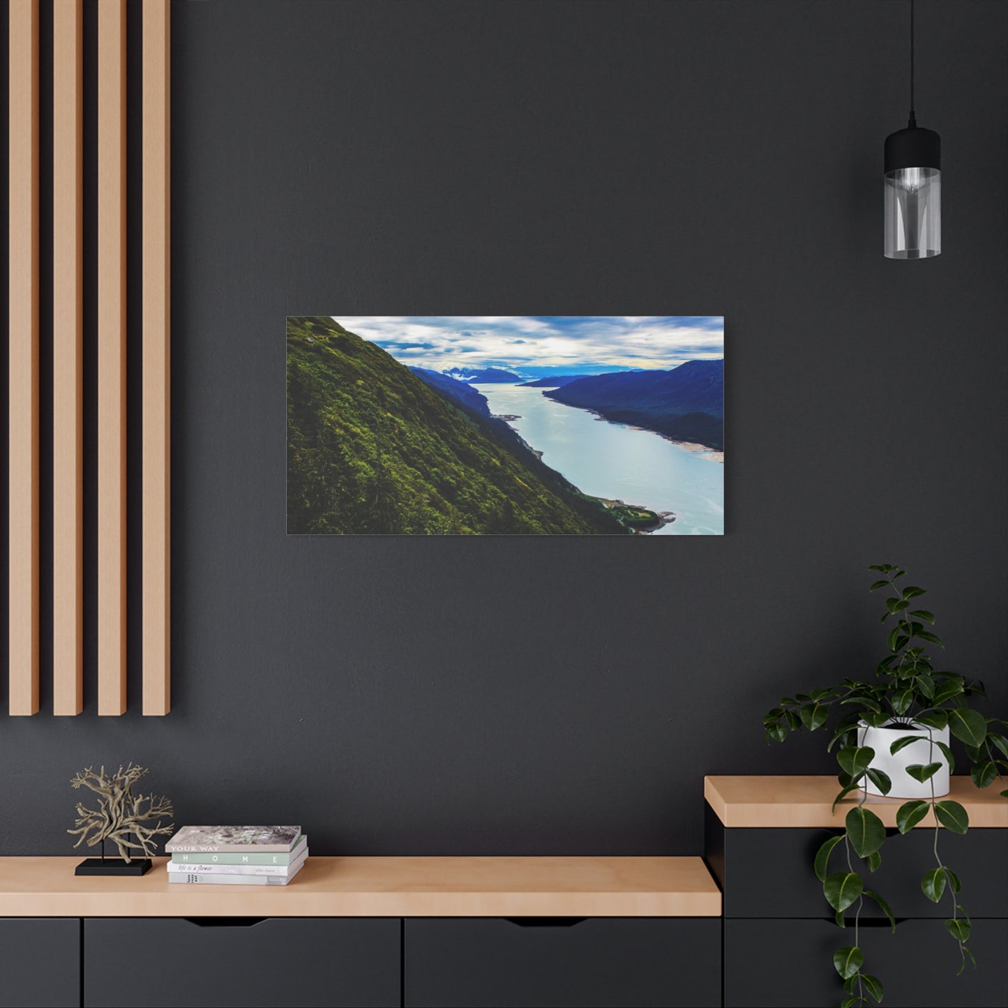 Canvas Wall Art - River at the Bottom of a Mountain Scene