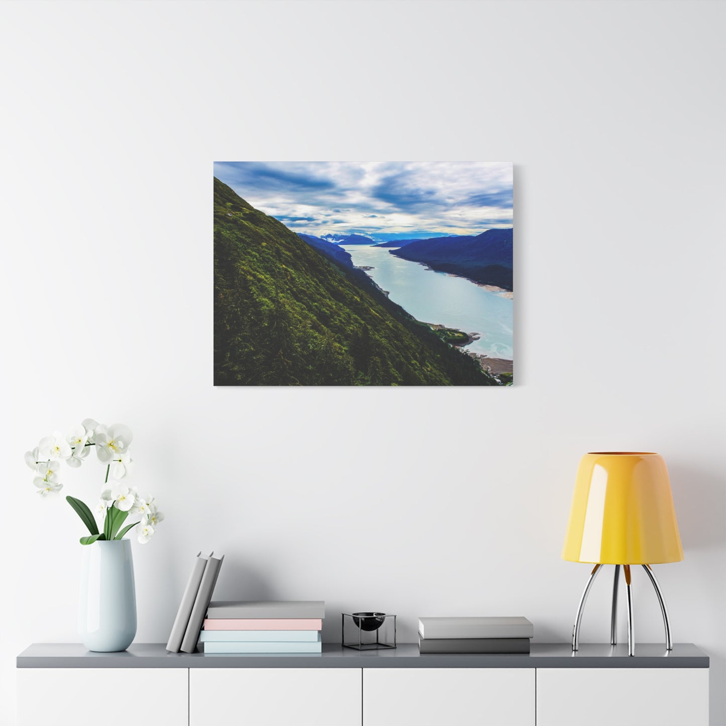 Canvas Wall Art - River at the Bottom of a Mountain Scene