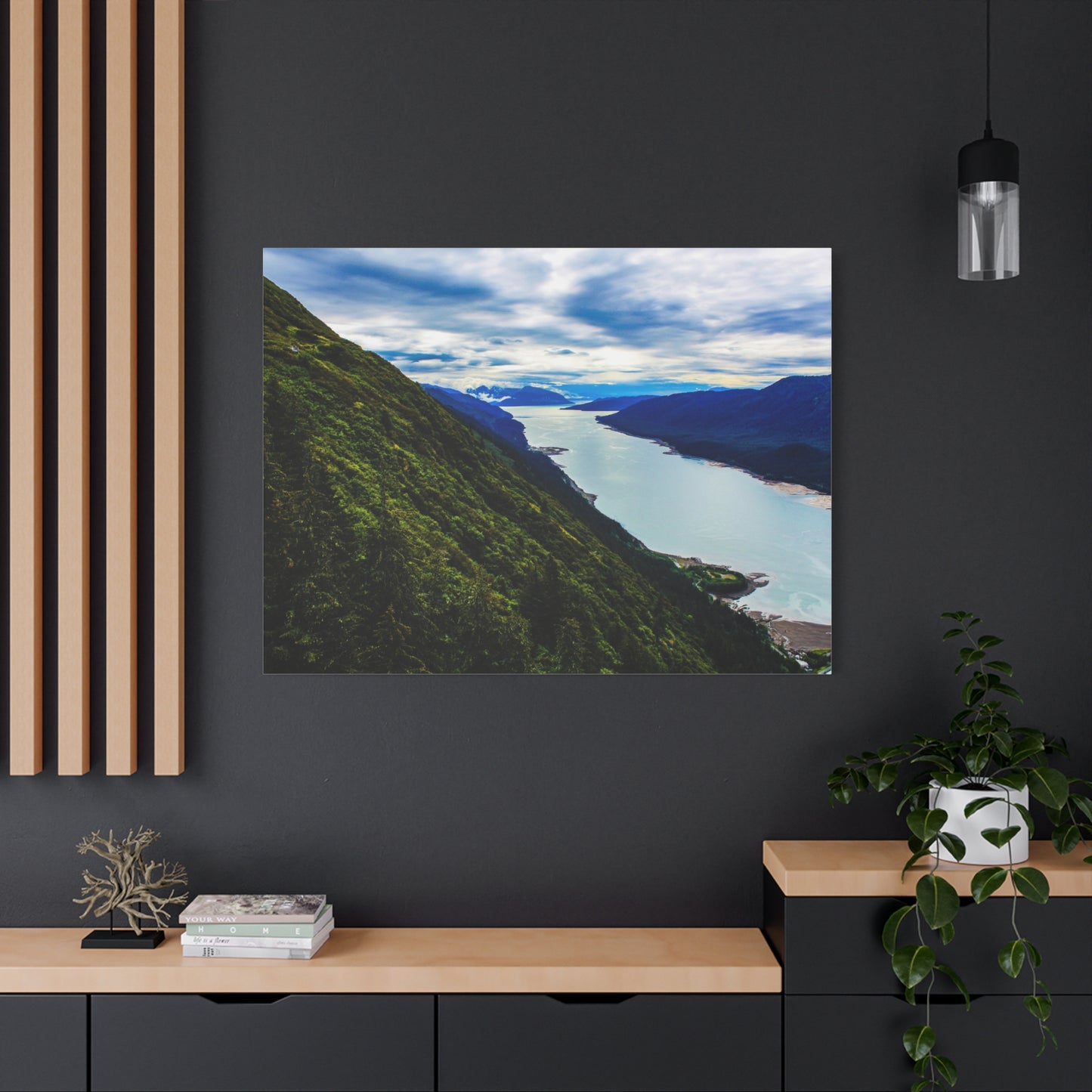 Canvas Wall Art - River at the Bottom of a Mountain Scene