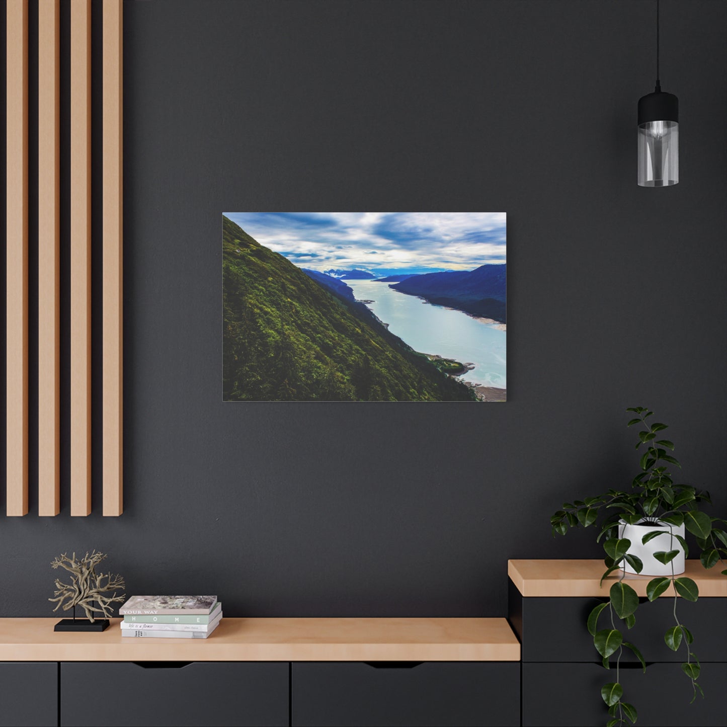 Canvas Wall Art - River at the Bottom of a Mountain Scene