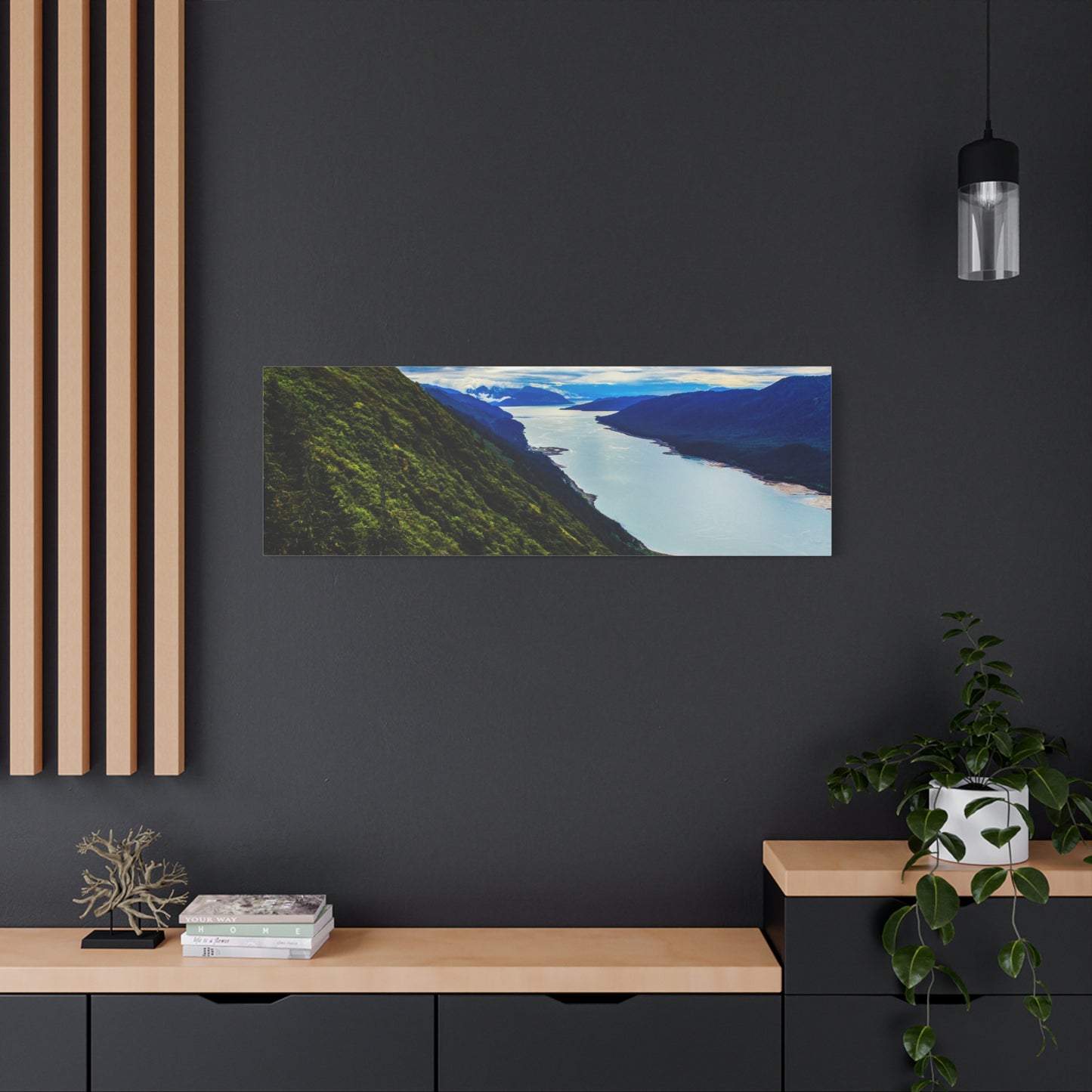 Canvas Wall Art - River at the Bottom of a Mountain Scene