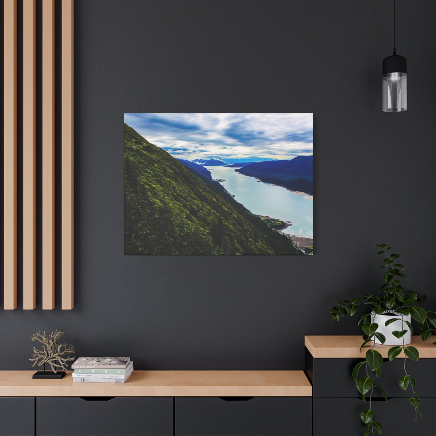 Canvas Wall Art - River at the Bottom of a Mountain Scene