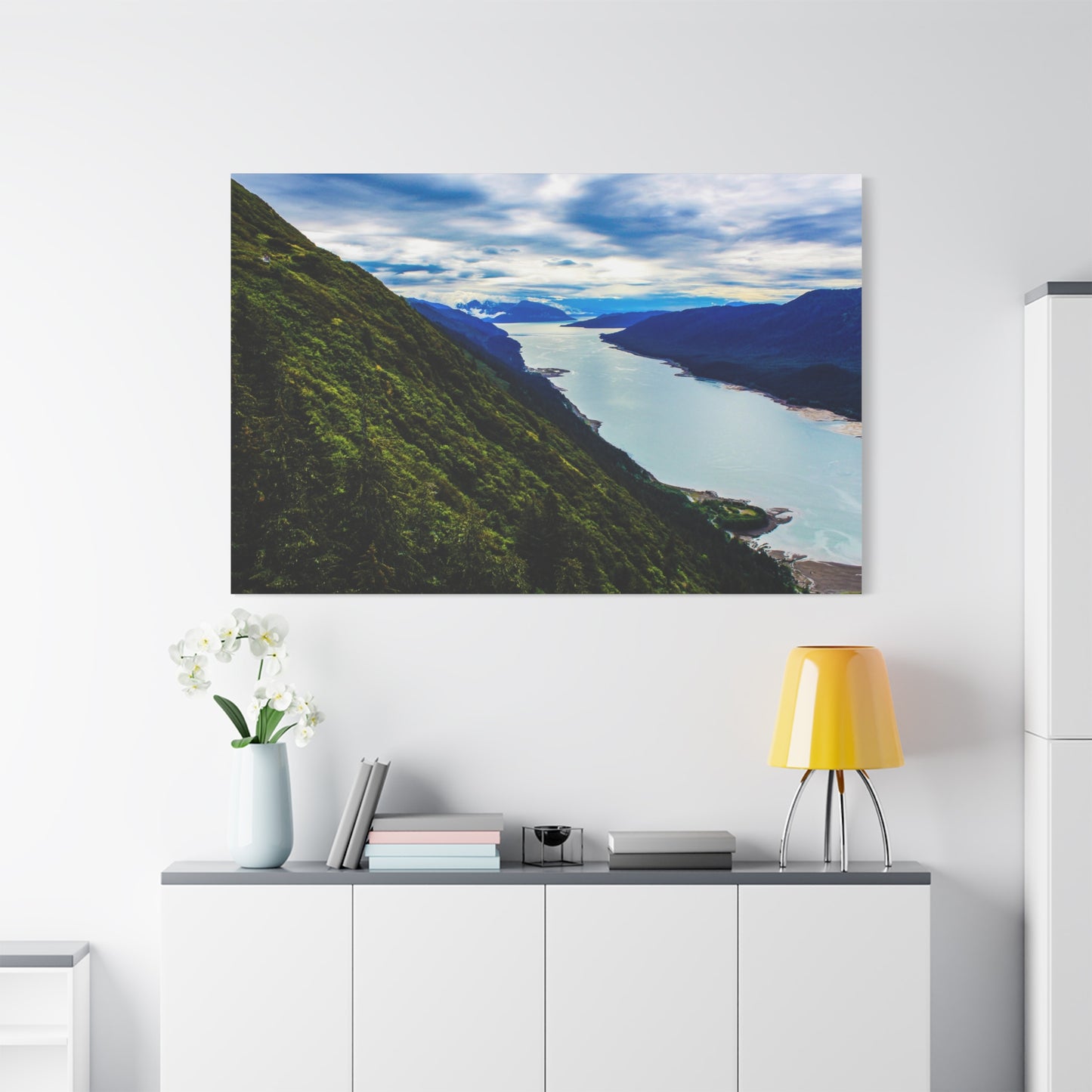 Canvas Wall Art - River at the Bottom of a Mountain Scene