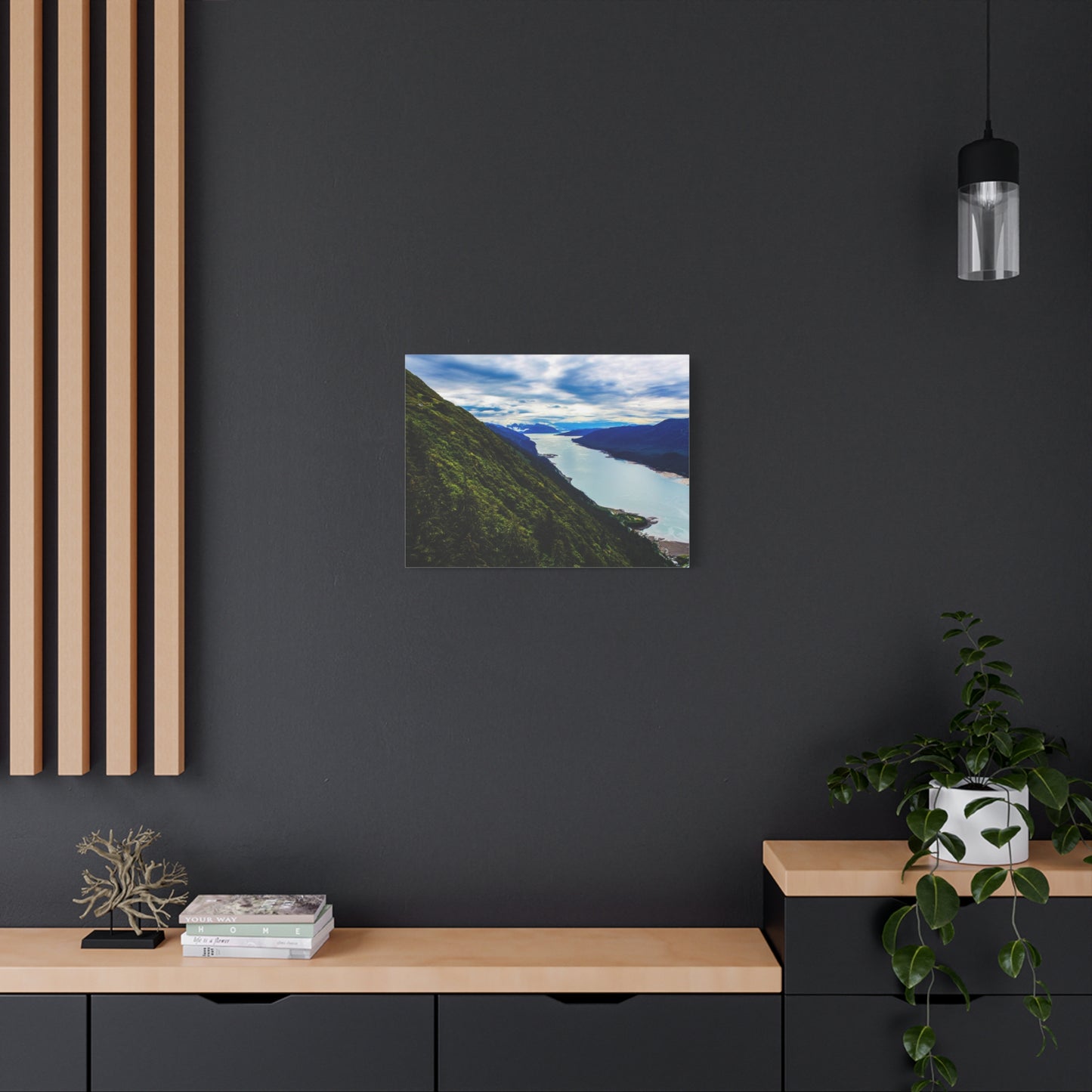 Canvas Wall Art - River at the Bottom of a Mountain Scene
