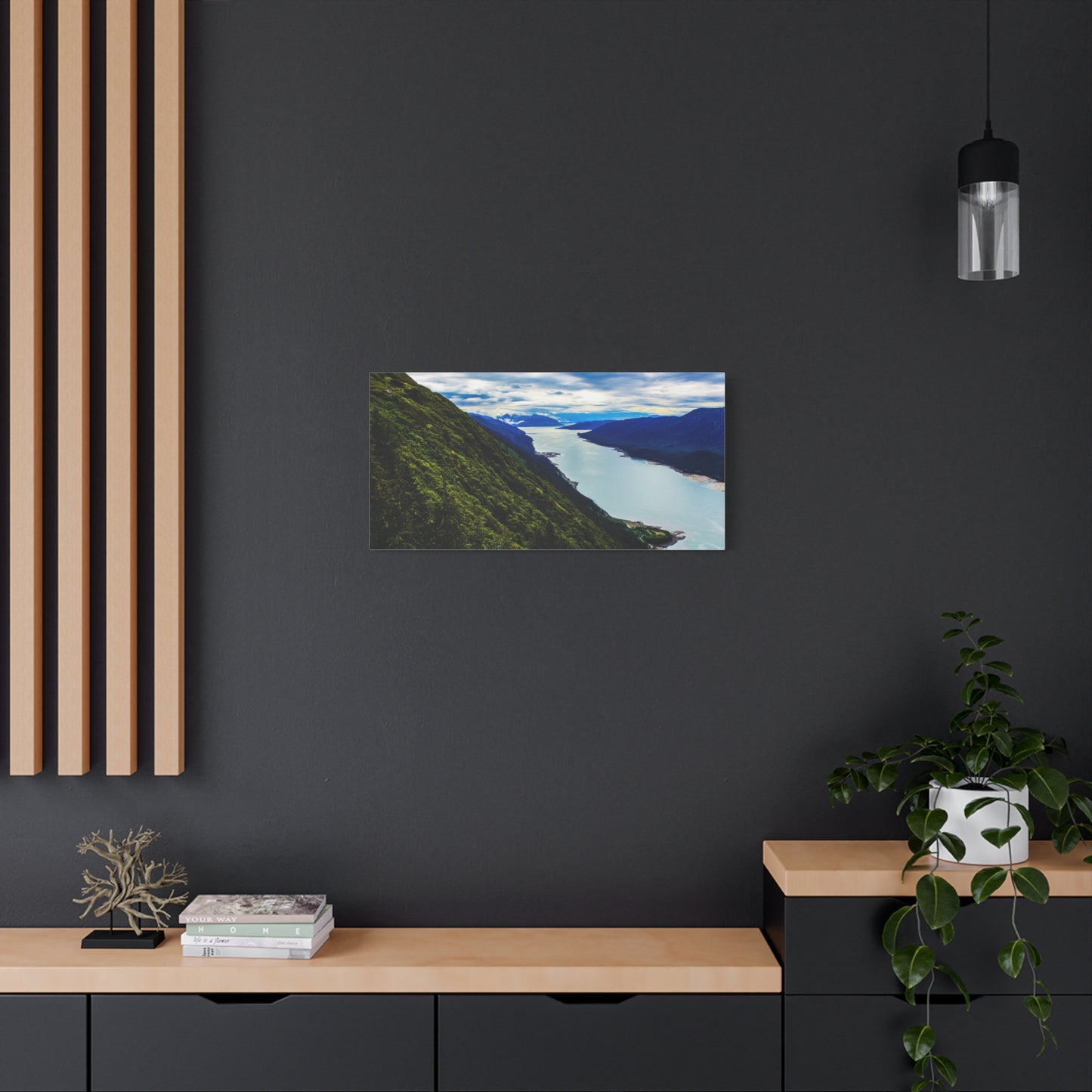 Canvas Wall Art - River at the Bottom of a Mountain Scene
