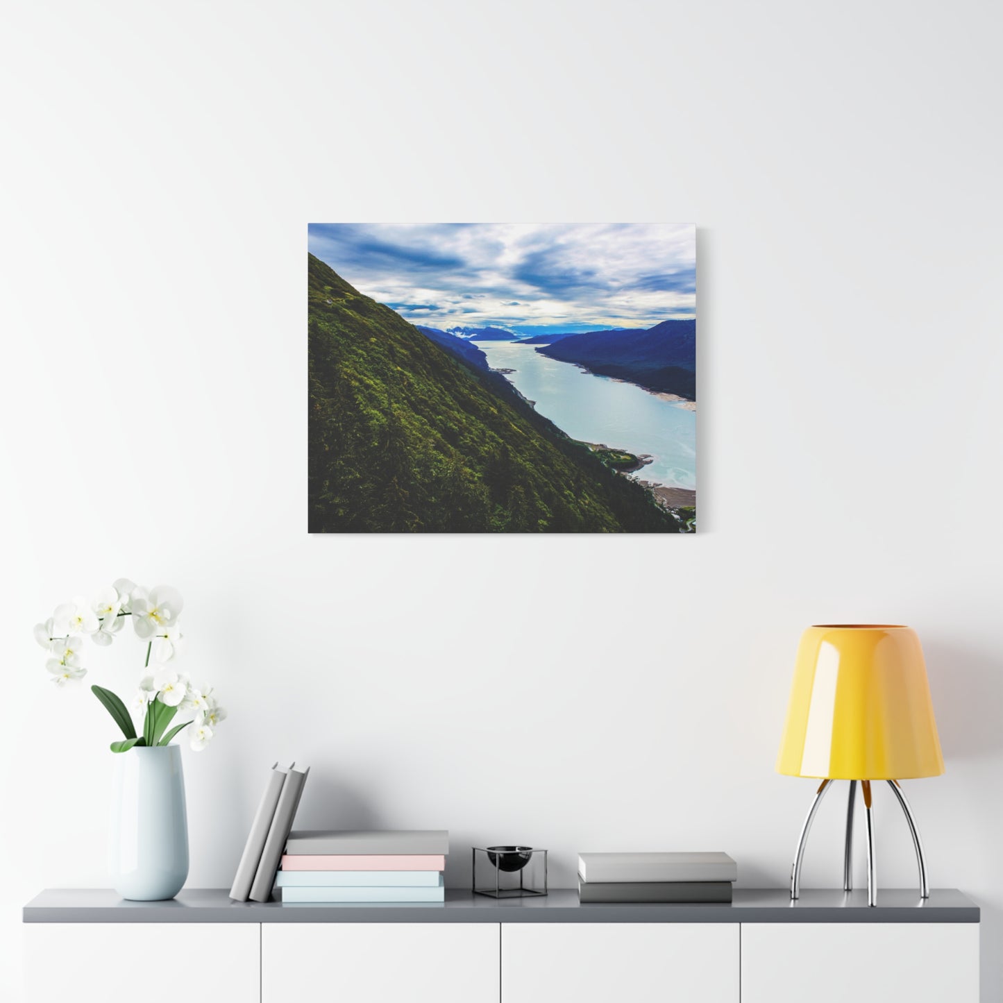 Canvas Wall Art - River at the Bottom of a Mountain Scene