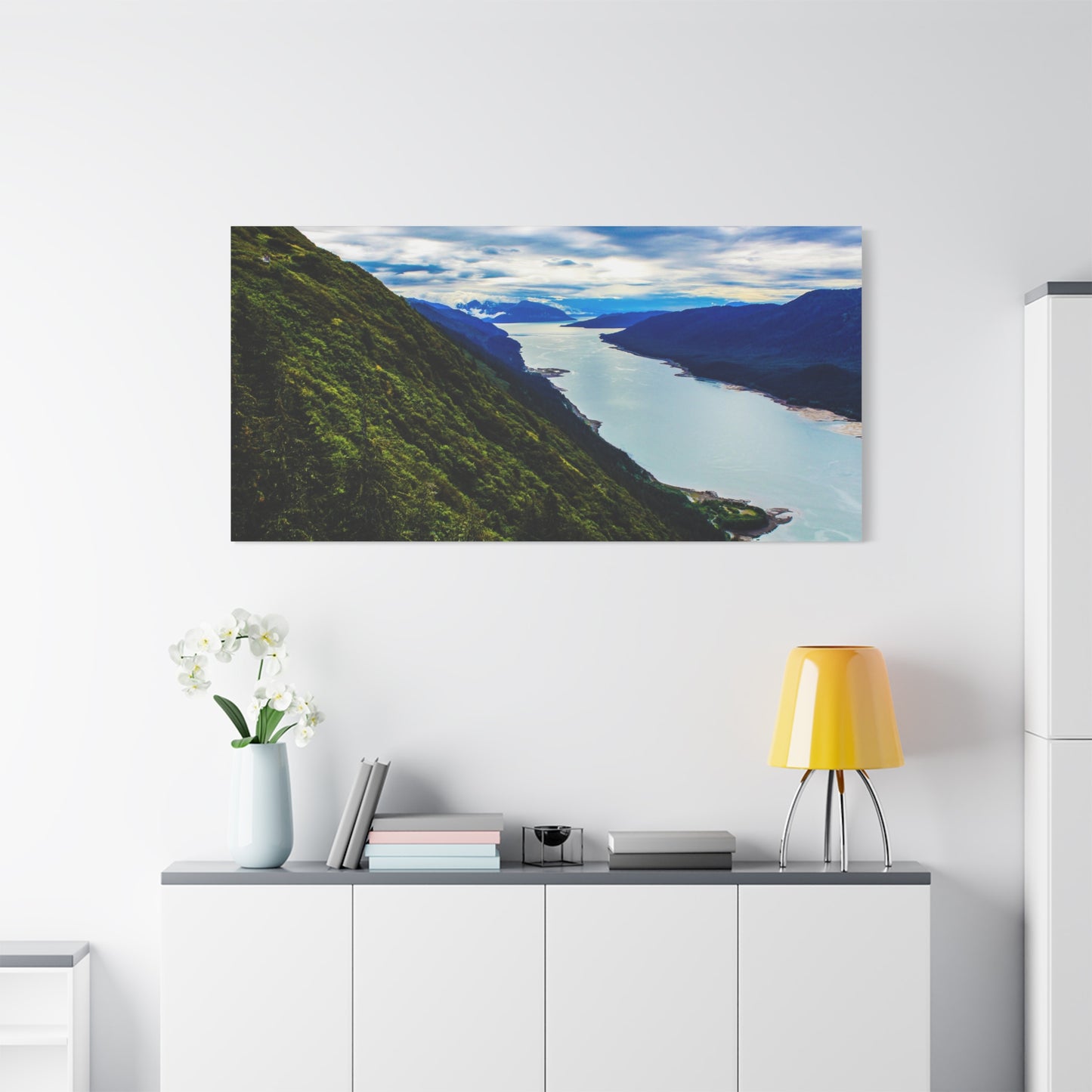 Canvas Wall Art - River at the Bottom of a Mountain Scene