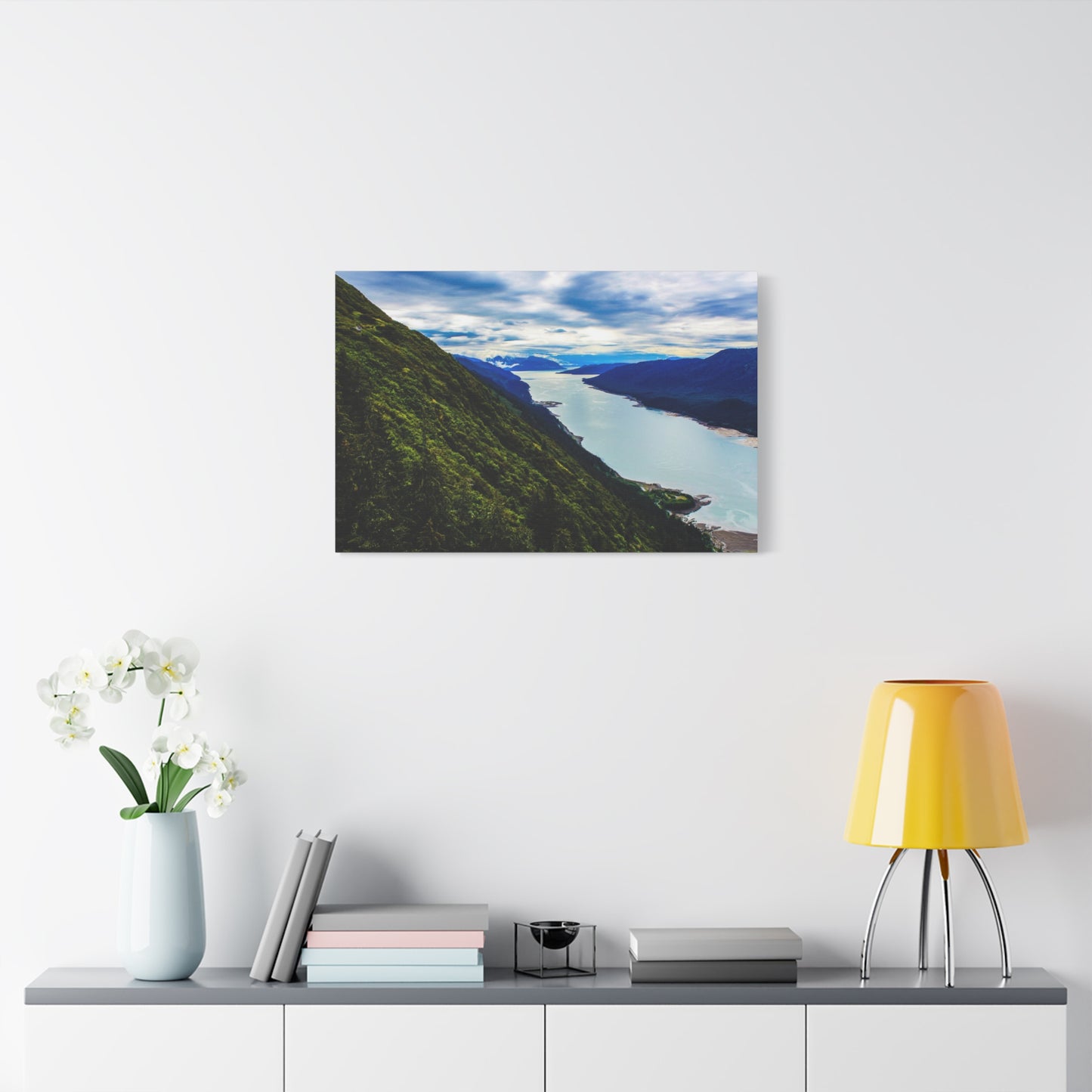 Canvas Wall Art - River at the Bottom of a Mountain Scene