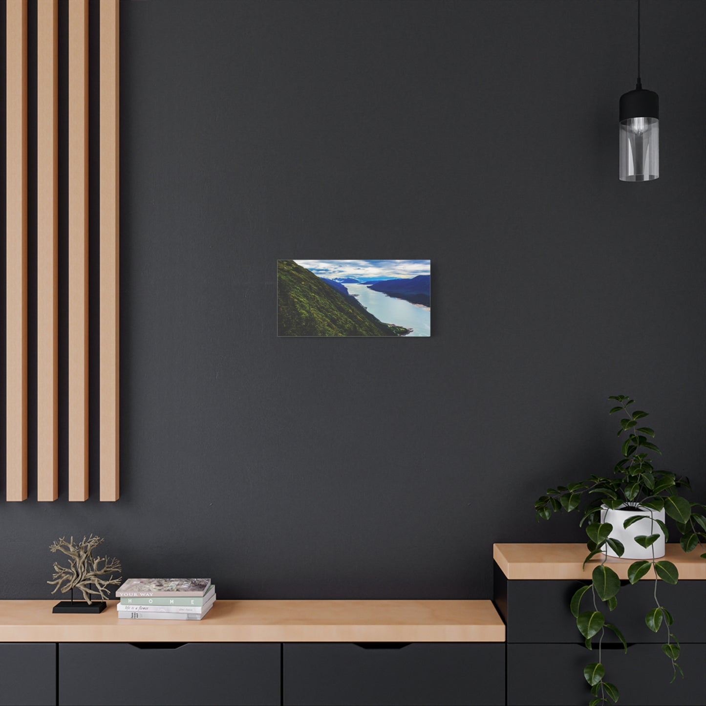 Canvas Wall Art - River at the Bottom of a Mountain Scene