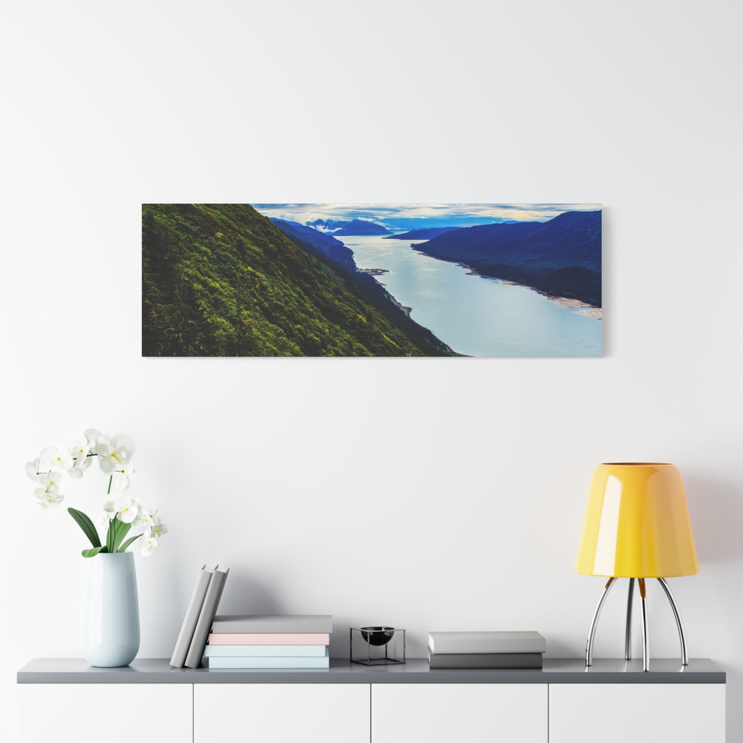 Canvas Wall Art - River at the Bottom of a Mountain Scene