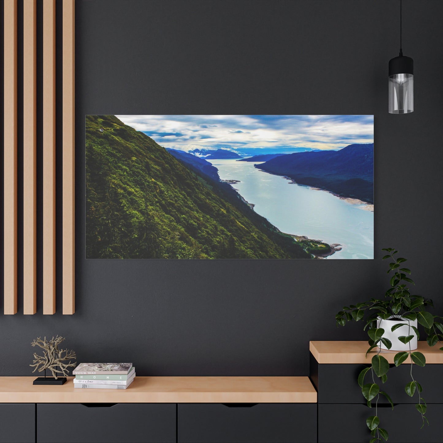 Canvas Wall Art - River at the Bottom of a Mountain Scene