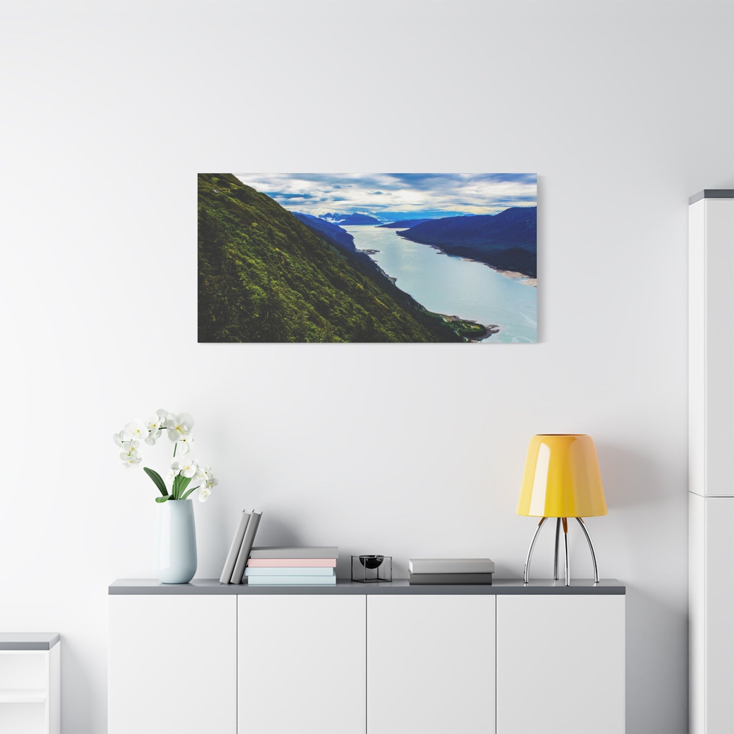 Canvas Wall Art - River at the Bottom of a Mountain Scene