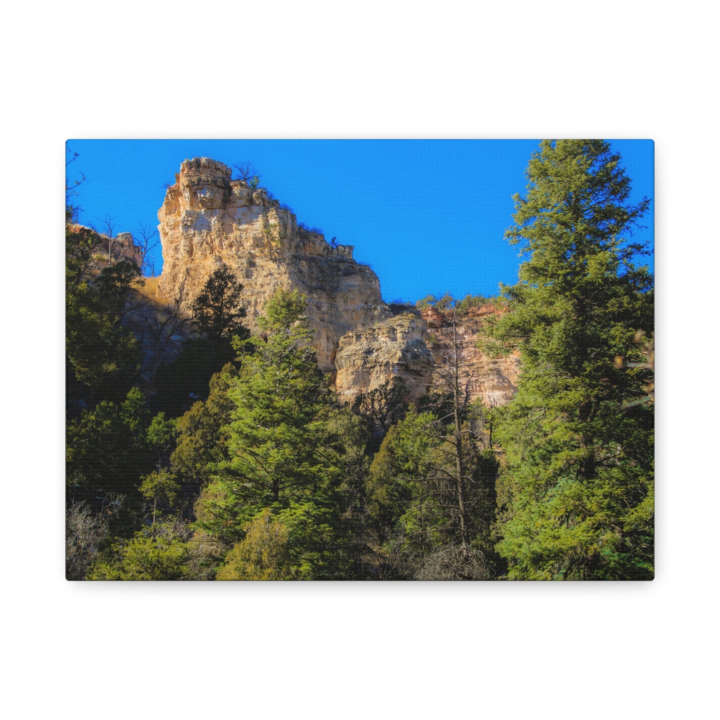 Canvas Print - Towering Cliff Green Trees Blue Skies Photography