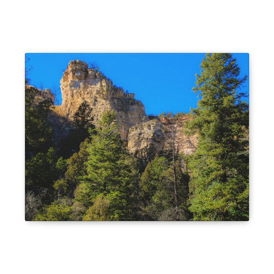 Canvas Print - Towering Cliff Green Trees Blue Skies Photography