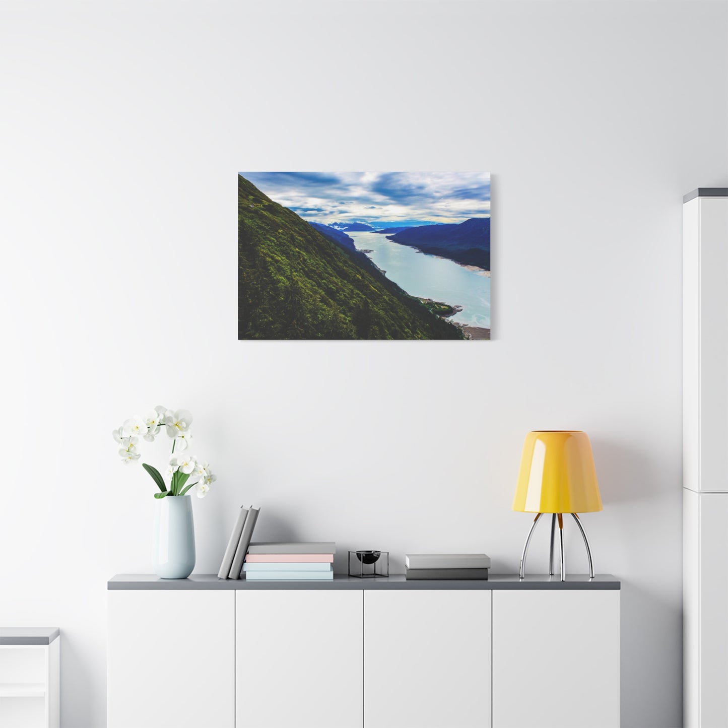 Canvas Wall Art - River at the Bottom of a Mountain Scene